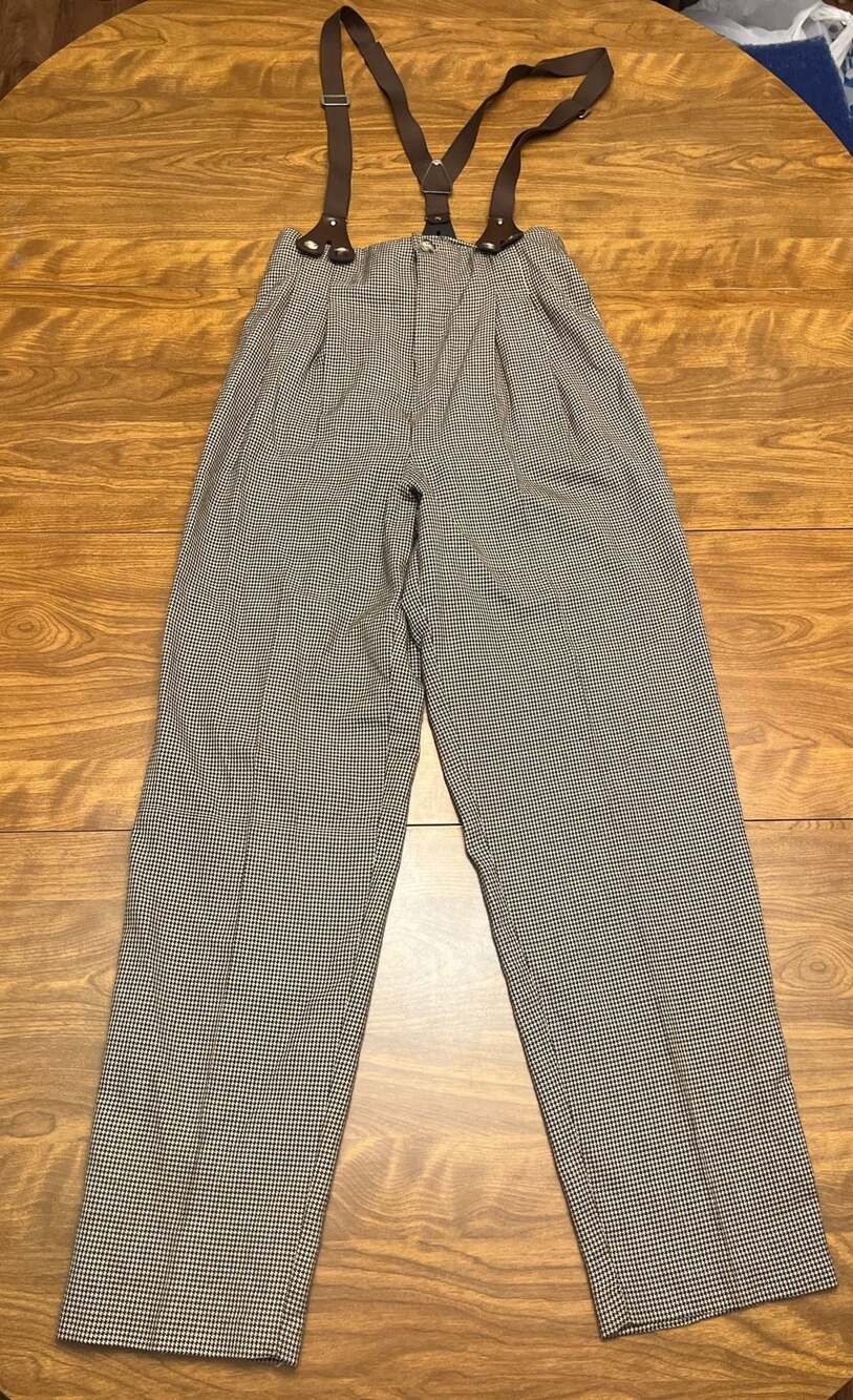 Nwt Vintage size 5 Tracy Evans Ltd. Houndstooth Pleated Trousers with Suspenders